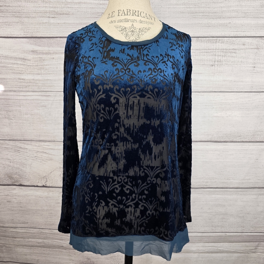 Fade Long Sleeve Velvet Paisley Long Sleeve Blouse